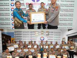 OMBUDSMAN RI:Polres Madina Raih Penghargaan Kepatuhan Standar Pelayanan Publik Tahun 2022