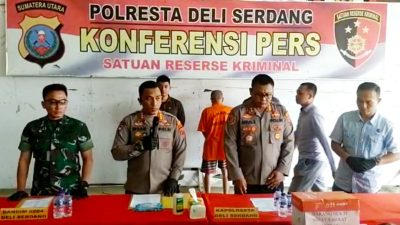 Kapolres Deli Serdang Kombes Pol Irsan Sinuhaji Melaksanakan Konfrensi Pers Di Aula Polres Deli Serdang Tentang Penganiayaan Terhadap Seorang Anggota TNI, Serka Amosta Bangun