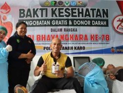 Polres Tanah Karo Gelar Bakti Kesehatan Donor Darah dan Pengobatan Gratis Menyambut Hari Bhayangkara ke-78