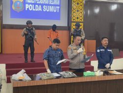 Kapolres Belawan AKBP Janton Silaban Didampingi Kasat Res Dan Kasi Humas Mengungkap Kasus Pembunuhan Berencana