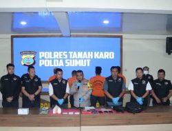 Kapolres Tanah Karo AKBP Eko Didampingi Kasat Narkoba AKP Arjuna Bangun Gelar Konfrensi Pers Narkotika Jenis sabu Dengan Total Berat Hampir 1,2 kg